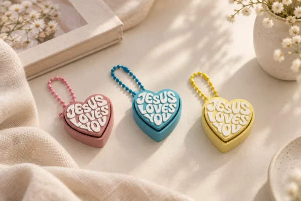 JESUS LOVES YOU 愛心按鍵鑰匙圈